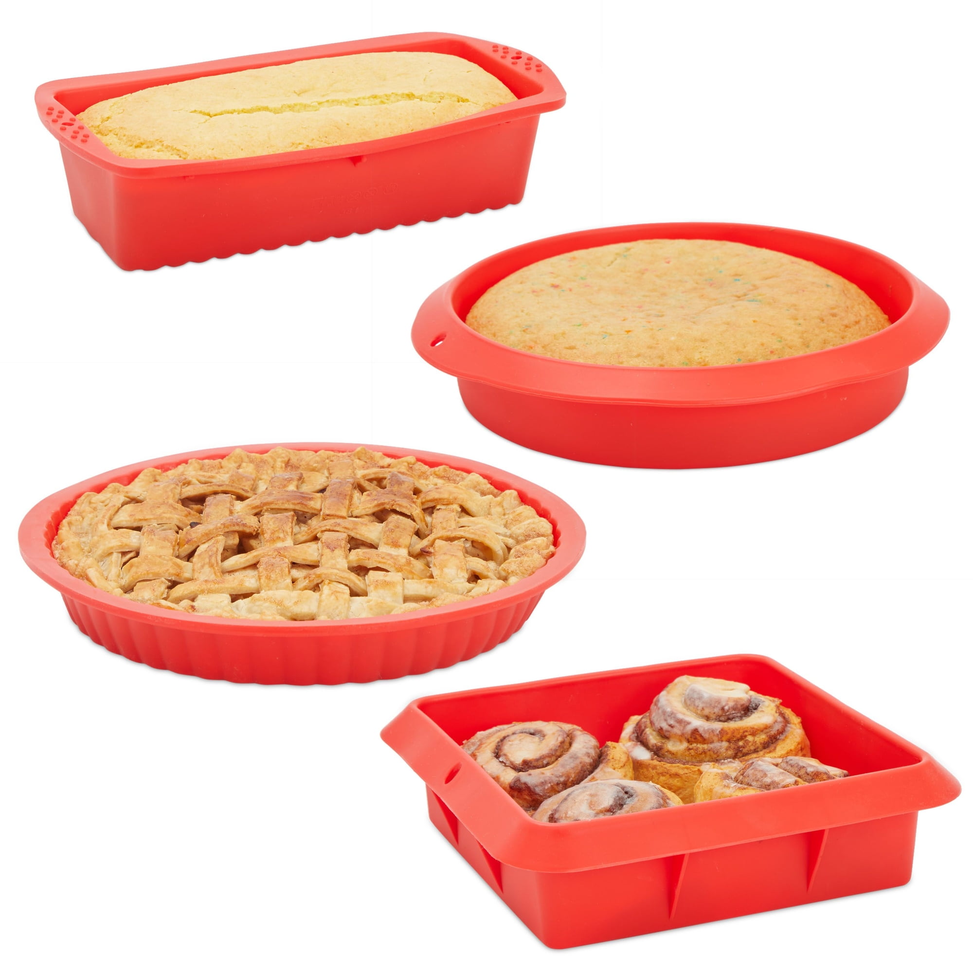 Baker's Advantage® Roshco® 5 PC Non-Stick Red Silicone Bakeware Baking Set  -  Log Cabin Decor