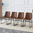thumbnail image 1 of 4-Piece Retro Brown PU Leather Dining Chair Set with Sturdy Black Metal Frame for Modern Minimalist & Industrial Home or Office Use (Easy Clean, Space-Saving Design), 1 of 9