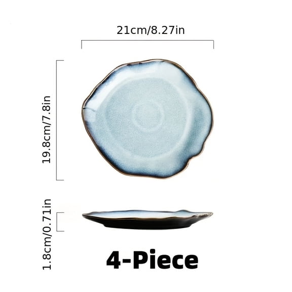 4-Piece Retro Ceramic Plate Set - Kiln-Glazed Irregular Design - For Steak, Pasta, Desserts - High-Aesthetic Dining Tableware
