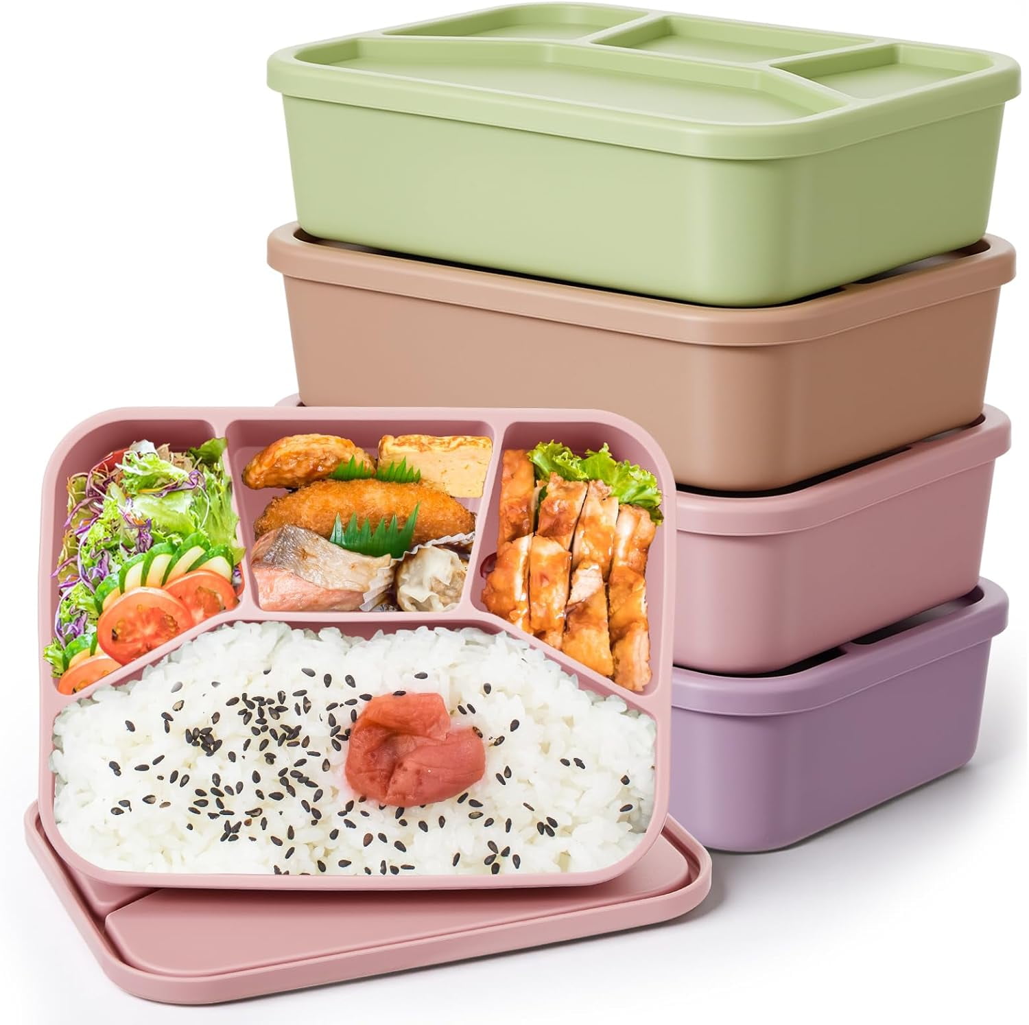 4-Piece Reusable Silicone Lunch Box Set — Leak-Proof, Compartmentalized ...