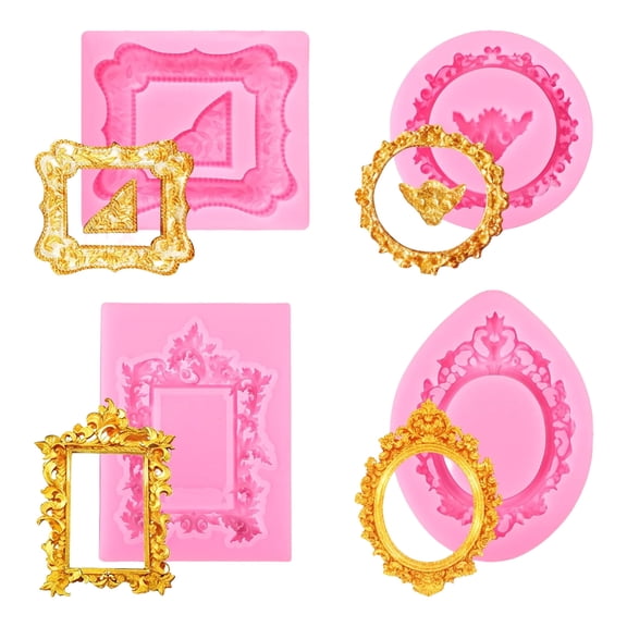 4-Piece Reusable Silicone Photo Frame Molds for Baking, Fondant, Chocolate - Vintage Embossed & Nonstick