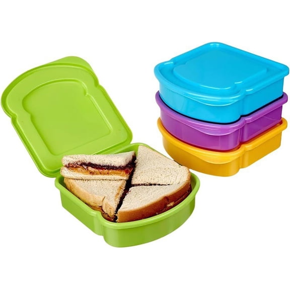 4-Piece Reusable Toast-Shaped Sandwich Container Set, BPA-Free, Microwave and Dishwasher Safe, 14-Ounce Capacity, Colorful