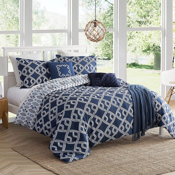 4-Piece Reversible Comforter Set Printed Tropical Pattern, Full/Queen, Aruba
