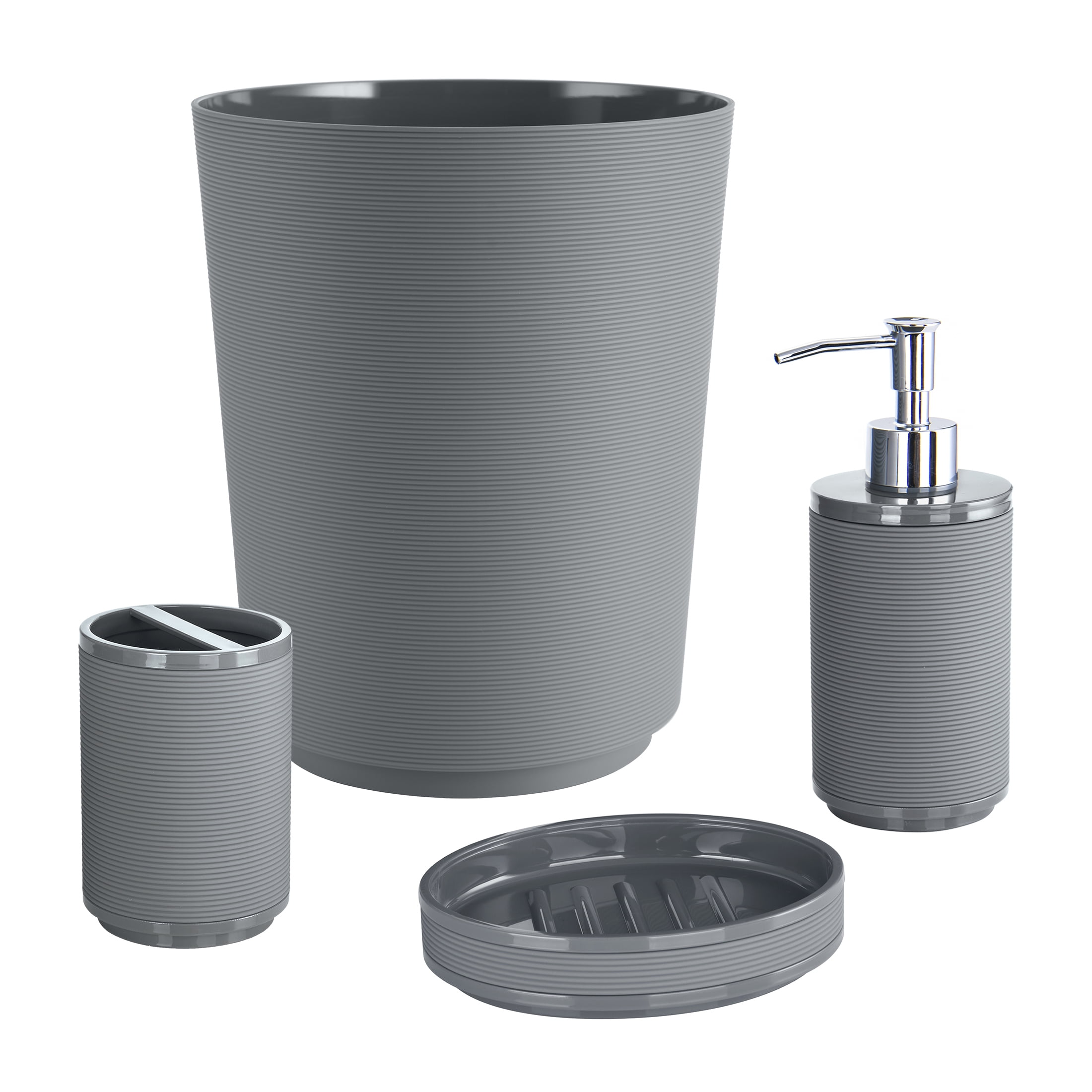 Mainstays 4-Piece Ribbed Bath Accessory Set - Grey - Plastic - Walmart.com