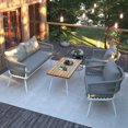 thumbnail image 1 of 4-Piece Rope Patio Furniture Set with Ajustable Feet, Boho Rope Outdoor Conversation Set with Wood Table, Sofa Seating Set with Thick Cushion for Backyard Lawn Garden, Grey, 1 of 8