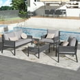 thumbnail image 1 of 4-Piece Rope Patio Furniture Set, Outdoor Conversation Set with Tempered Glass Table,2 Single Sofa, Loveseat,Adjustable Feet, Removable Cushion,for Backyard Porch Balcony, 1 of 9