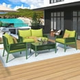 thumbnail image 1 of 4-Piece Rope Patio Furniture Set with Tempered Glass Table, Thick Cushions & Heavy-Duty Frame for Backyard, Porch & Balcony (Fluorescent Yellow & Green), 1 of 9