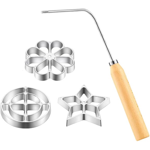 4-Piece Rosette Shaper Set - Cast Aluminum with Wooden Handle - For Coffee Cookies, Bunuelos & Funnel Cookies