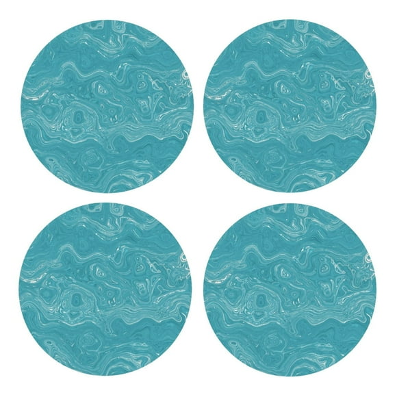 4 Piece Round Mdf Cork Coaster 3.9in Lightweight Durable Easy To Clean Coaster For Living Room Dining Room Bedroom Bathroom Aegean Teal Mottled Swirl Marble