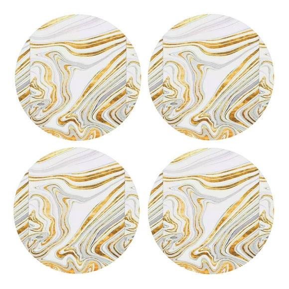 4 Piece Round Mdf Cork Coaster 3.9in Lightweight Durable Easy To Clean Coaster For Living Room Dining Room Bedroom Bathroom Gold Marble Swirl