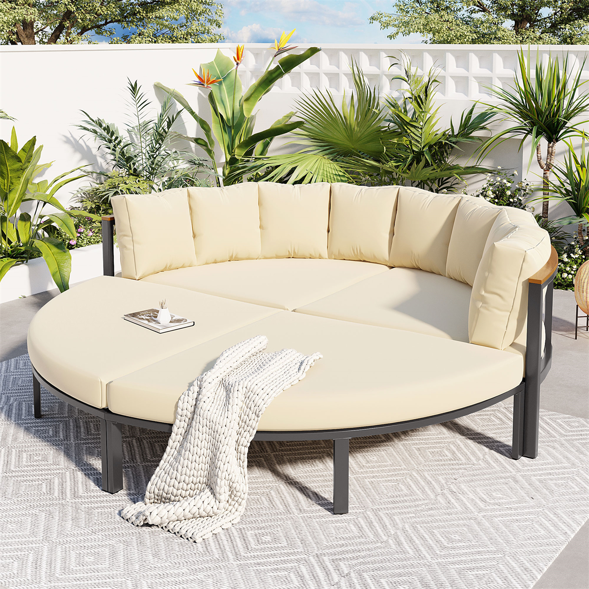 4 Piece Round Outdoor Conversation Set with Eight Back Cushions ...