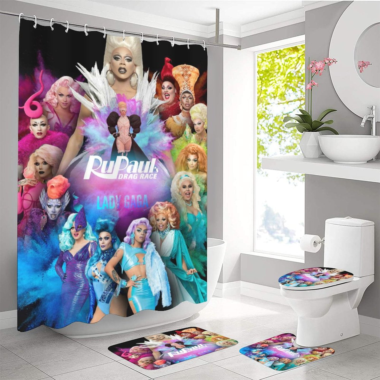 Piece RuPaul's Drag Race shower curtain Sets with NonSlip Rug