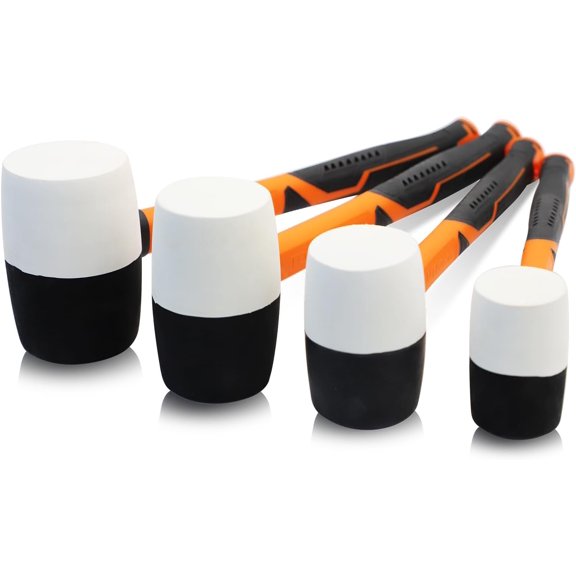4 Piece Rubber Mallet Set - Soft Mallet for Flooring Woodworking - Non-marring Rubber with Fiberglass Handle