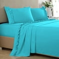 thumbnail image 1 of 4 Piece Ruffle Sheet Set, 2" Inch Ruffle Hem On Flat Sheet, 8 Inch Deep Pocket, 100% Egyptian Cotton, 800 TC, Olympic Queen Size, Solid Turquoise Blue, 1 of 4