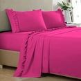 thumbnail image 1 of 4 Piece Ruffle Sheet Set, 2" Inch Ruffle Hem On Flat Sheet, 15 Inch Deep Pocket, 100% Egyptian Cotton, 800 TC, Queen Size, Solid Hot Pink, 1 of 4