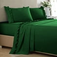 thumbnail image 1 of 4 Piece Ruffle Sheet Set, 2" Inch Ruffle Hem On Flat Sheet, 8 Inch Deep Pocket, 100% Egyptian Cotton, 800 TC, King Size, Solid Green, 1 of 4