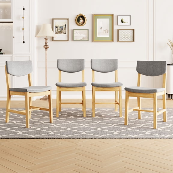 4-Piece Rustic Farmhouse Dining Chair - Solid Wood Frame with Gray Fabric Cushion