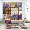 thumbnail image 1 of 4 Piece Rustic Lavender Shower Curtain Sets with Rugs, Toilet Lid Cover ,Farmhouse Purple Floral Hummingbird Vintage Wooden Buffalo Check Plaid Spring Idyllic Bathroom Shower Curtain with 12 Hooks, 1 of 2