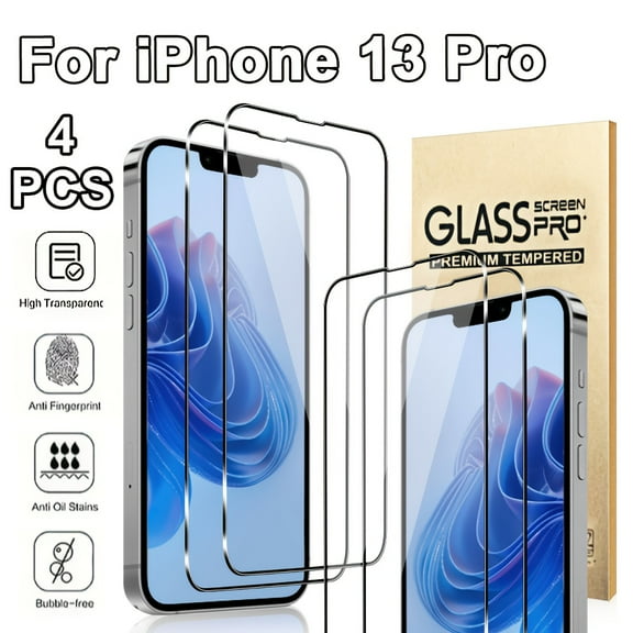 4-Piece Screen Protector Suitable For Iphone 13 Pro 6.1-Inch, Ultra High Definition, 9h Hardness, Scratch And Drop Resistant, Bubble Free, Easy To Install