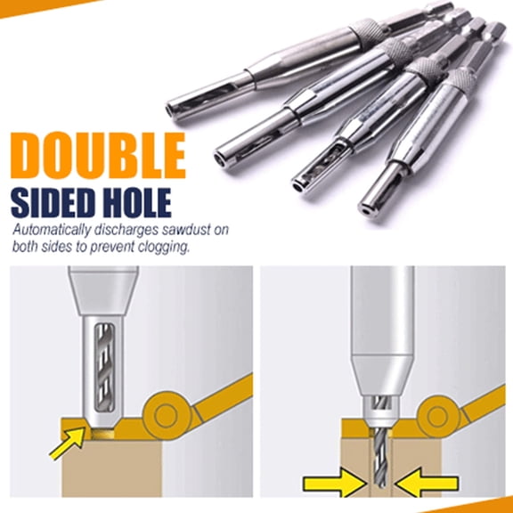4 Piece Self Centering Hinge Drill Bit Set, Woodworking Hole Puncher Core Drill, Double Sided Chip Removal for Door Hardware
