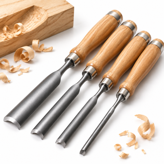 4 Piece Semi-Circular Wood Chisel Set, Cr-V Steel, 8mm/12mm/18mm/25mm
