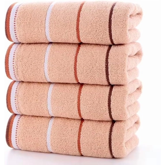 4-Piece Set 100% Cotton Striped Absorbent Soft Bath Towels for Bathroom 28 x 55 Inches (4, Brown)