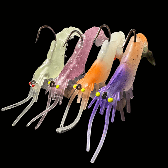 4 Piece Set 12g 70mm Mojo Tackle Co. Artificial Shrimp Lures ASSORTED COLORS