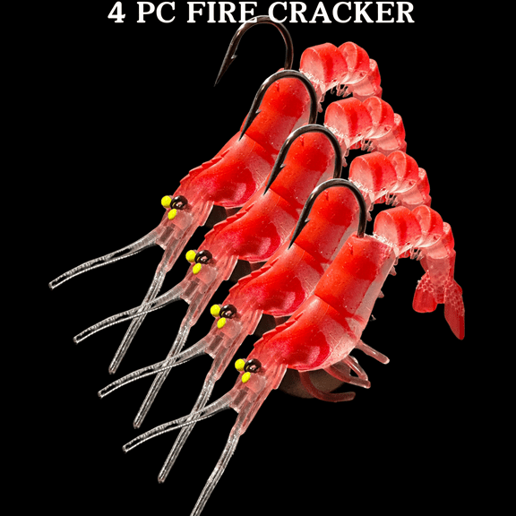 4 Piece Set 12g 70mm Mojo Tackle Co. Artificial Shrimp Lures FIRE SHRIMP