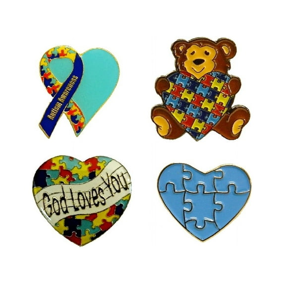 4 Piece Set Autism Awareness Heart Colorful Puzzle Pieces Lapel Hat Pins 4P001