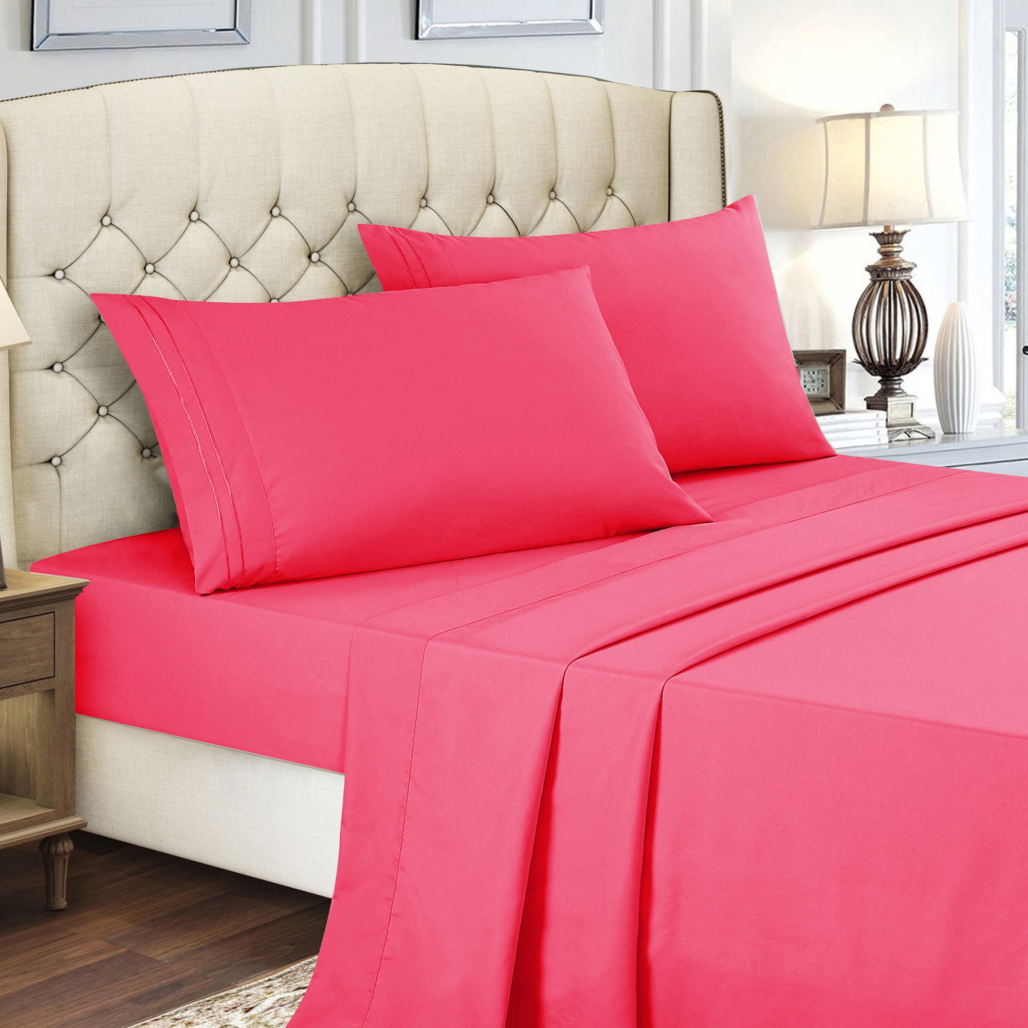 4-Piece Set Bed Sheets, Bedding with Fitted Sheet, Flat Sheet & Pillowcases