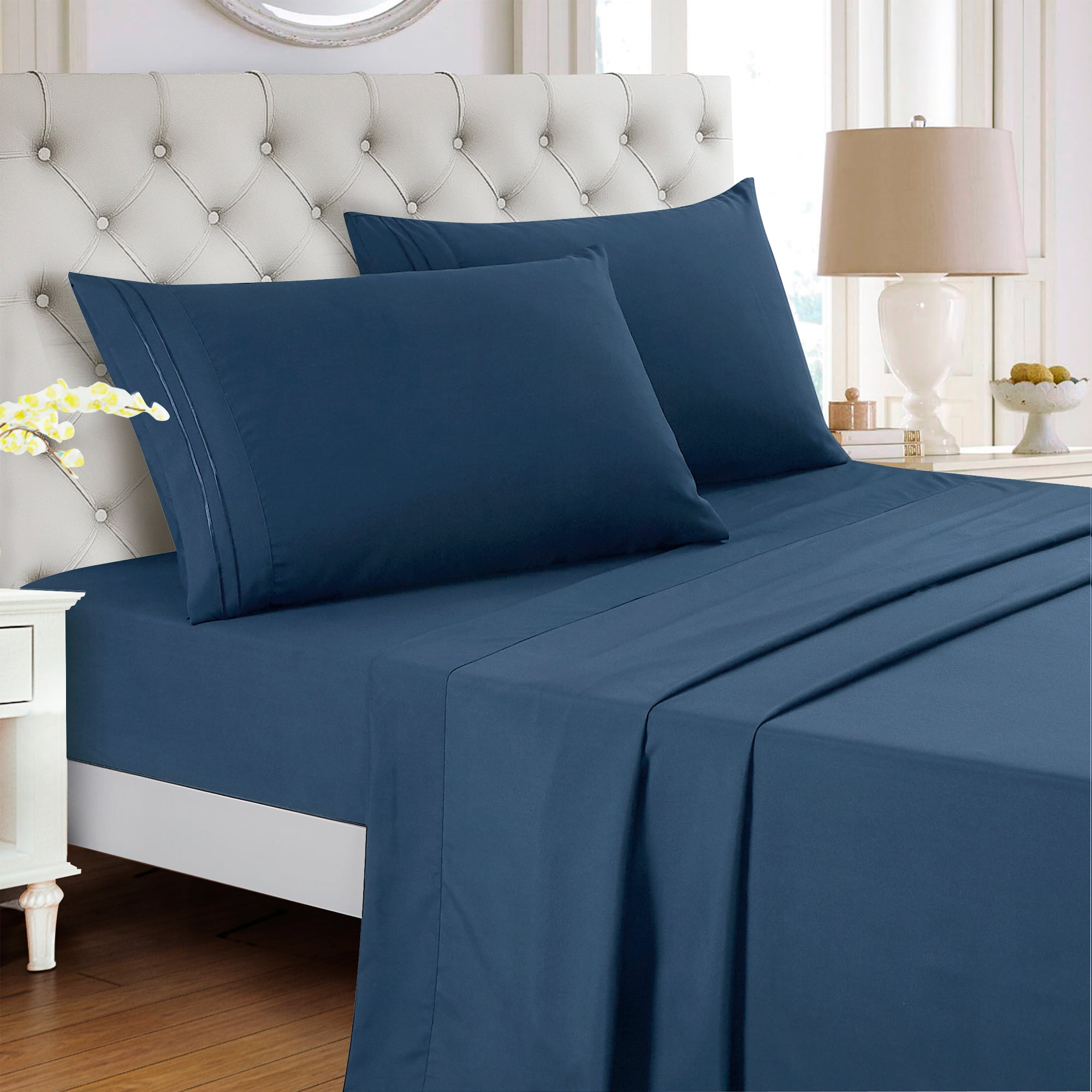 4-Piece Set Bed Sheets, Bedding with Fitted Sheet, Flat Sheet & Pillowcases