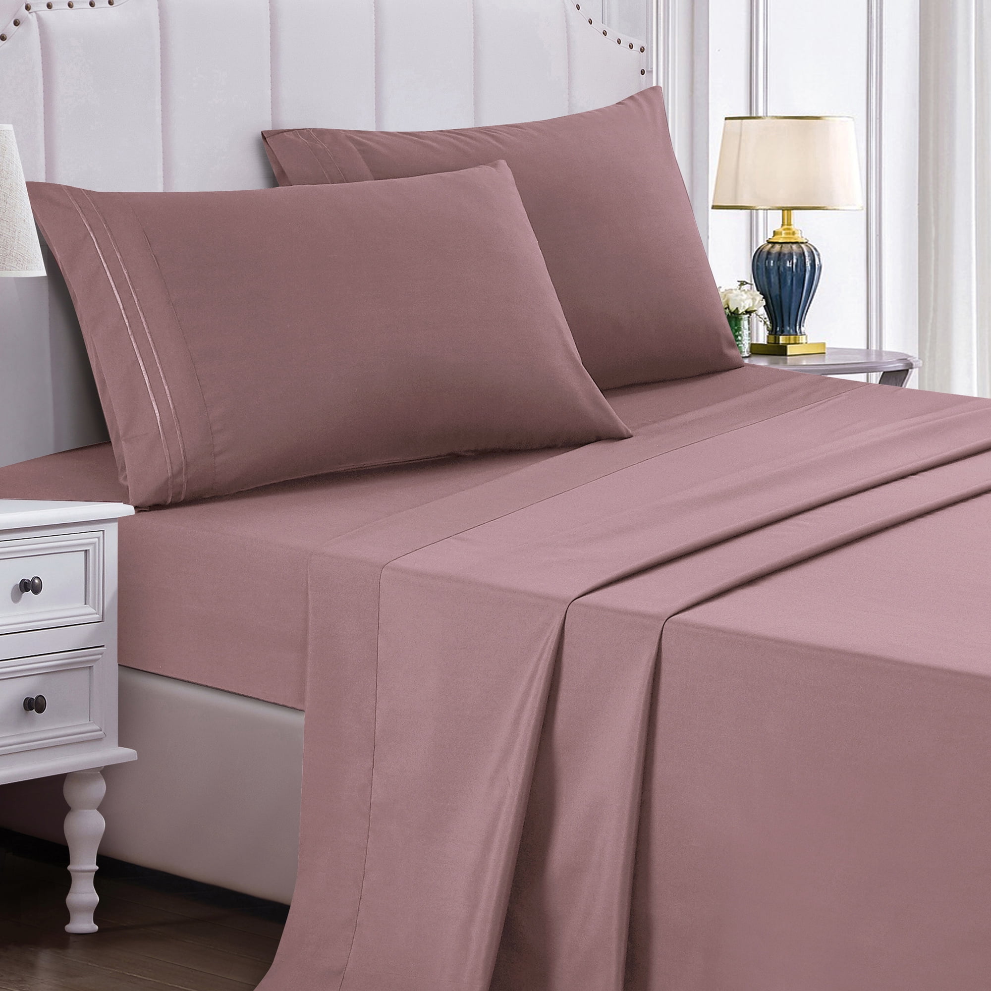 4-Piece Set Bed Sheets, Bedding with Fitted Sheet, Flat Sheet & Pillowcases