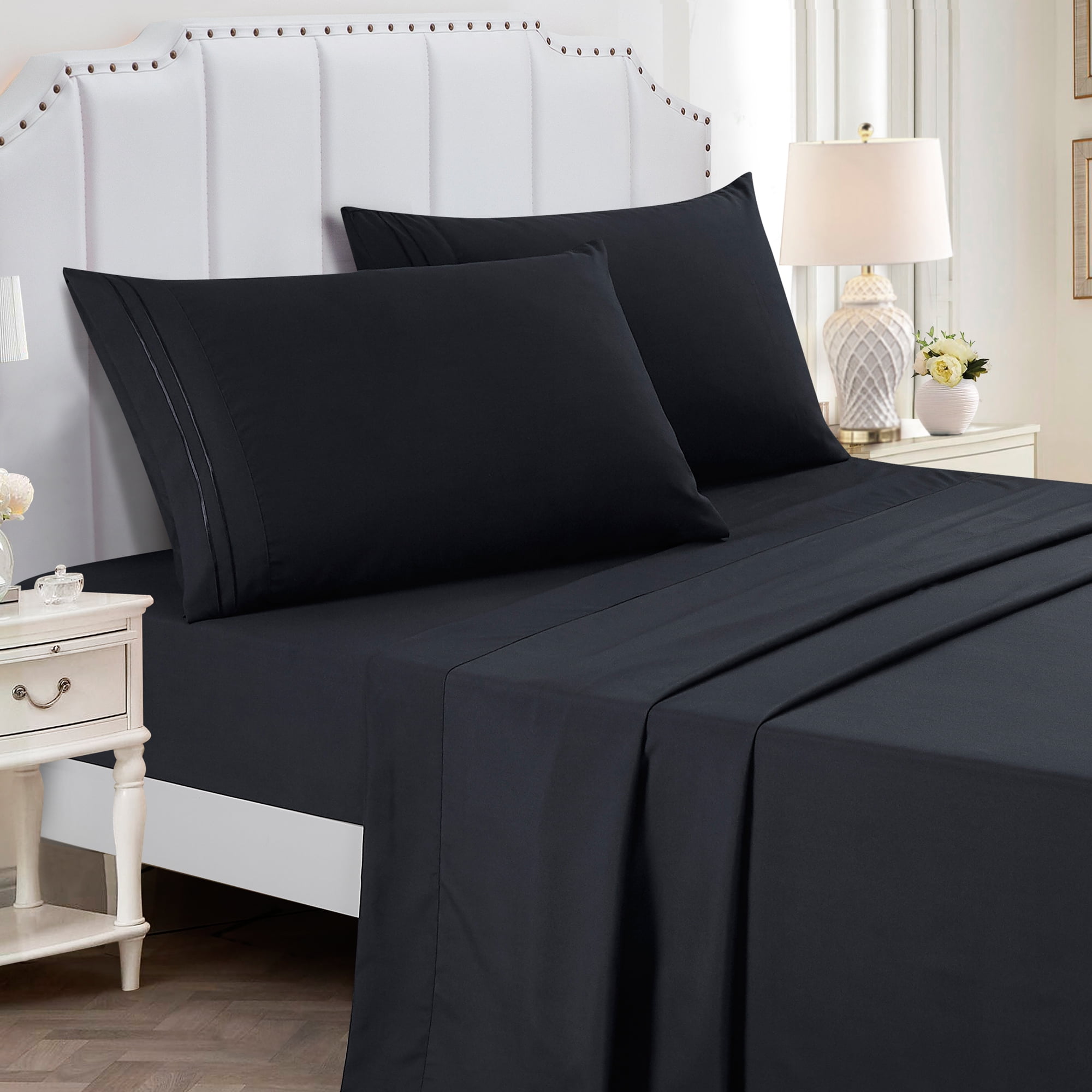 4-Piece Set Bed Sheets, Bedding with Fitted Sheet, Flat Sheet & Pillowcases
