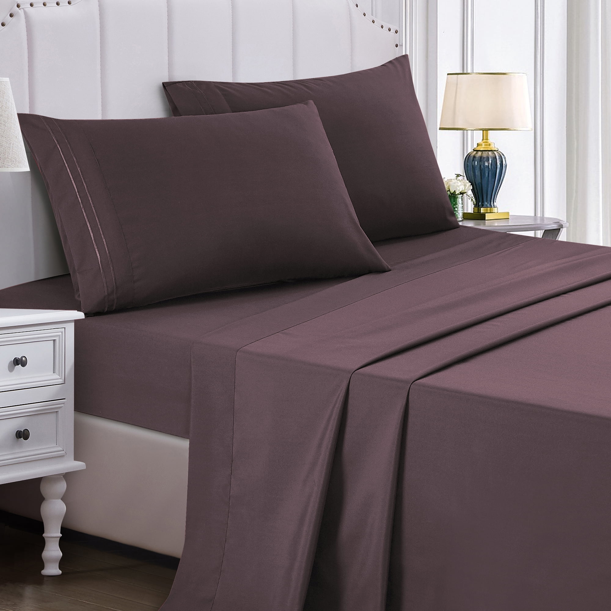 4-Piece Set Bed Sheets, Bedding with Fitted Sheet, Flat Sheet & Pillowcases