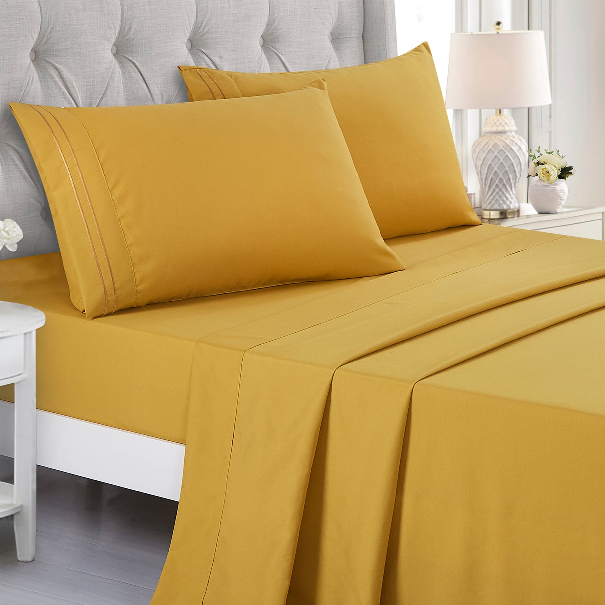 4-Piece Set Bed Sheets, Bedding with Fitted Sheet, Flat Sheet & Pillowcases