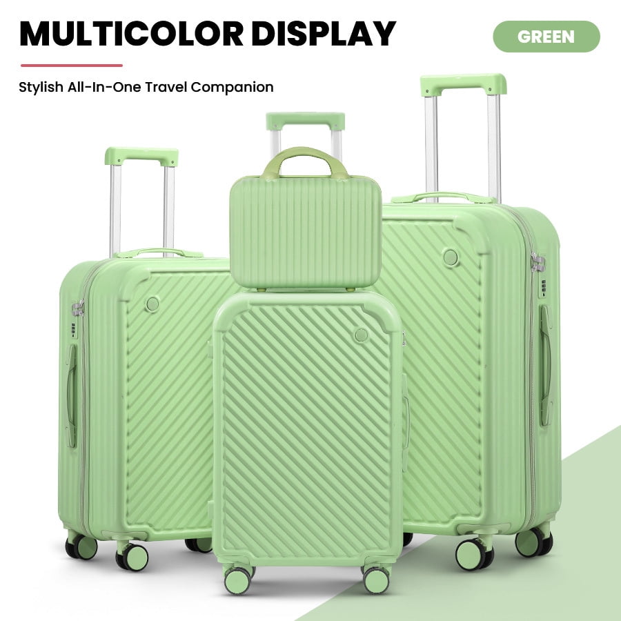 4-Piece Set ABS PC Hard Shell Luggage Travel Set with 360 Spinner Wheels,USB Charger,TSA Lock & Cup Holder,Green