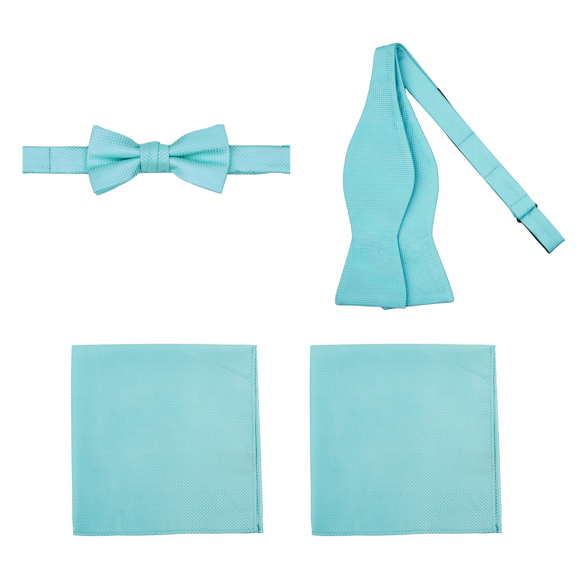 4 Piece Set: Jacob Alexander Men and Young Boys' Woven Subtle Mini Squares Self-Tie Bow Tie Adjustable Pre-Tied Banded Bow Tie and Pocket Squares - Light Turquoise - image 1 of 7