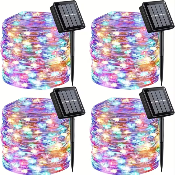 4-Piece Set Multi-Color Solar Fairy Light String, 330 Led Outdoor Solar Christmas Lights, 8 Modes Of Wired Solar Flashing Light String, For Christmas Trees, Wedding Parties, Gardens And Courtyards