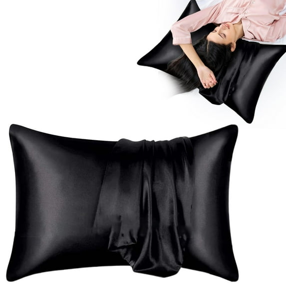 4-Piece Set Satin, Four-Piece Set 1 Pillowcase (Black-I)