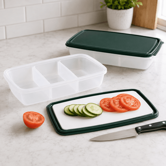 4 Piece Set Sectional Food Bento Lunch Box & Chopping Board Cover Food Storage Chop Box