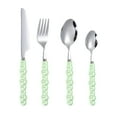 thumbnail image 1 of 4-Piece Set Stainless Steel Tableware with Pearl Handle – Steak Knife, Fork, Dessert Spoon, Tea Spoon – Unique & Modern Design for Formal Dining, Parties, Banquets & More, 1 of 6