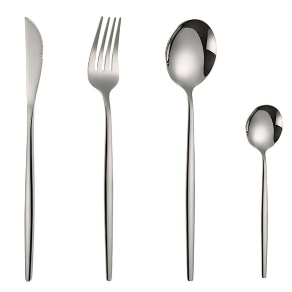 4 Piece Set Stainless Steel Tableware Set Western fork and Spoon Easy Grip Handle European Steak and fork Gold Utensils for Adults