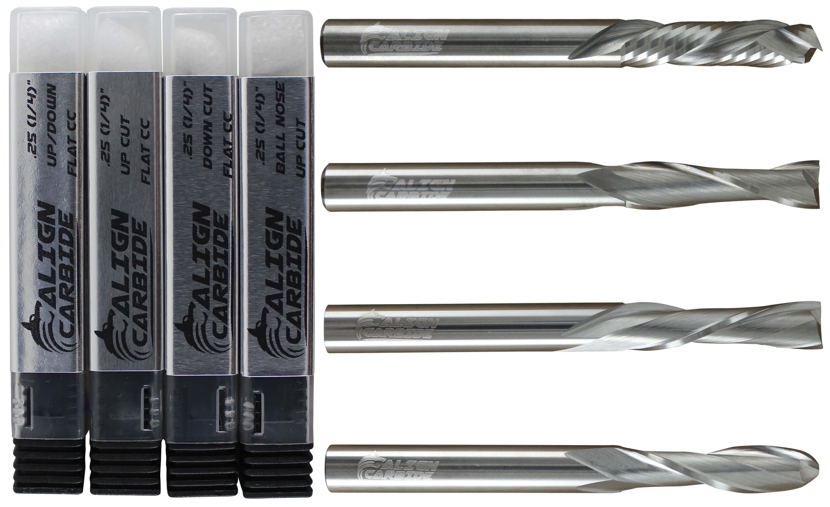 4-Piece Set, UP, DOWN, COMPRESSION, BALL, 1/4 inch Cutting Diameter, 1/ ...