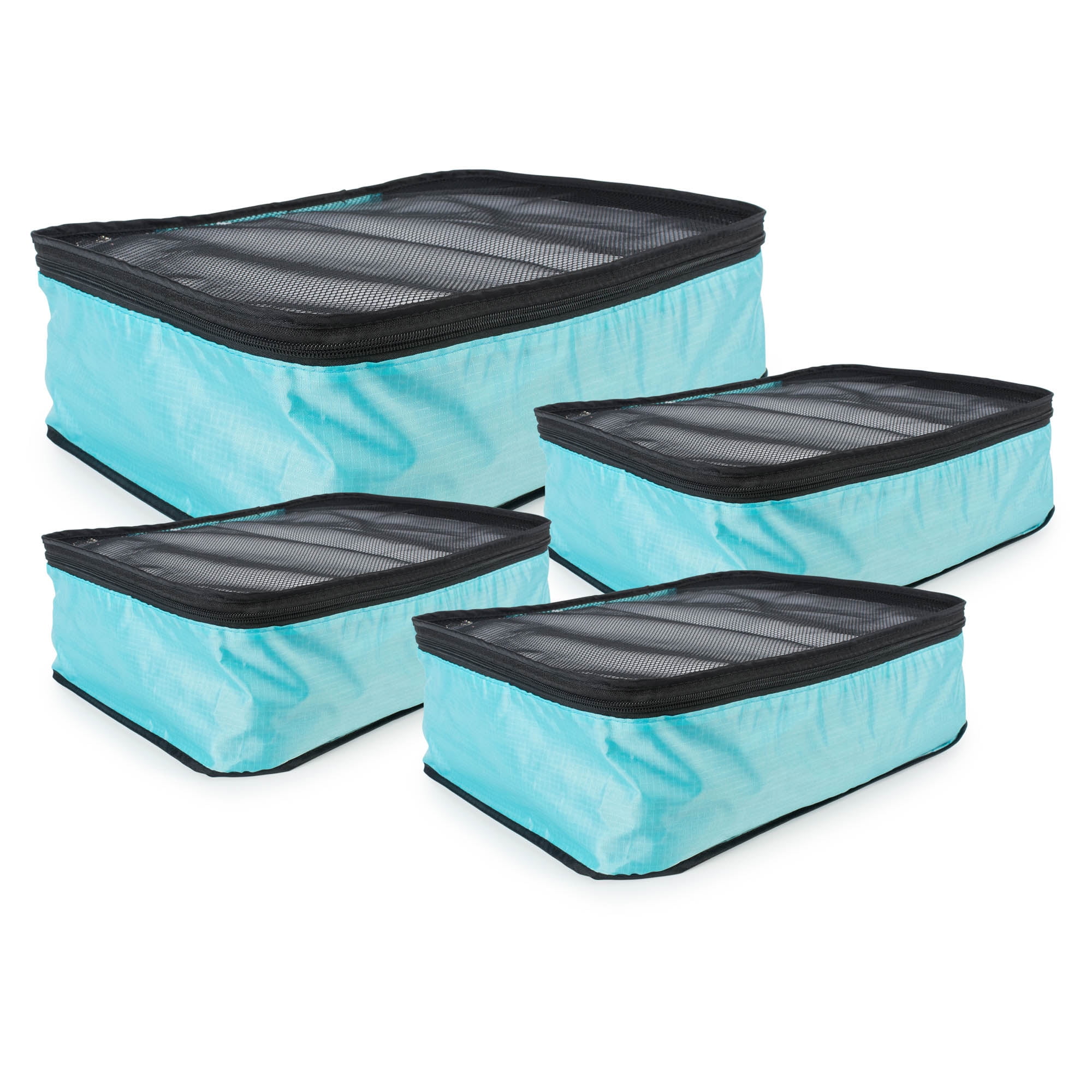 4-Piece Set of Packing Cubes - Lightweight Travel Organizers with Mesh Lid in Assorted Sizes, Blue