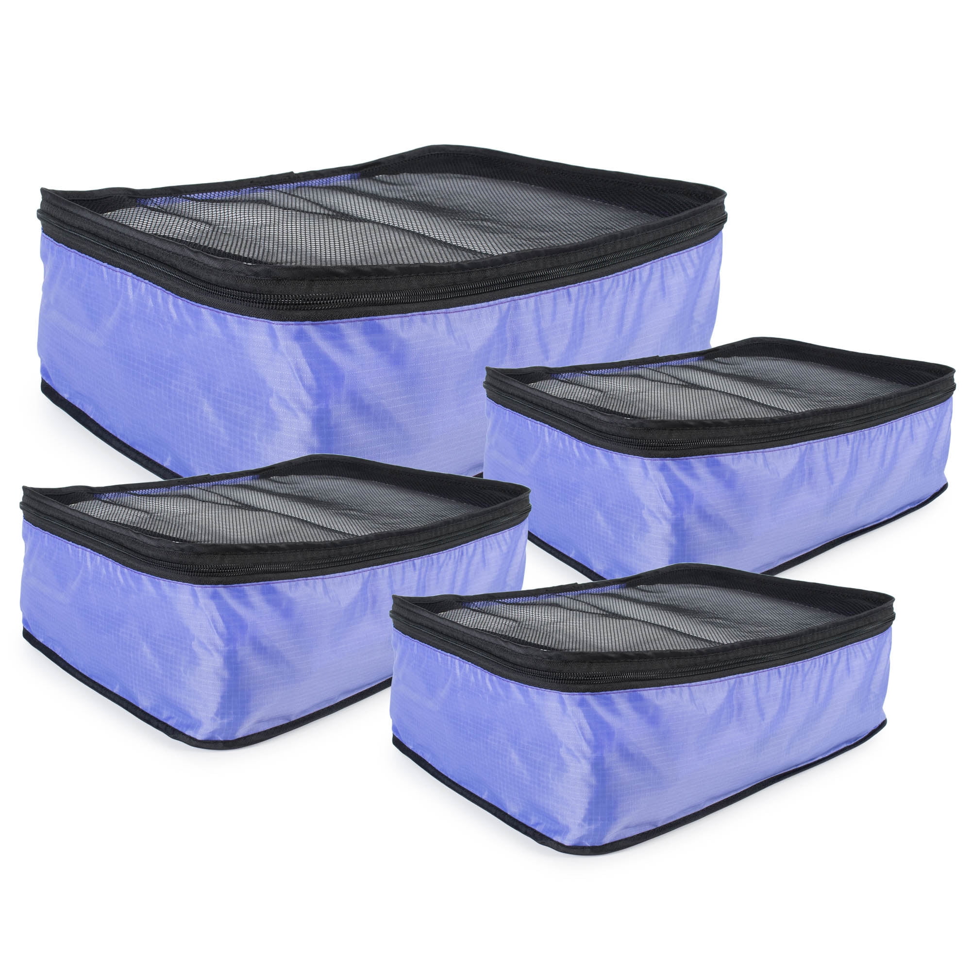 4-Piece Set of Packing Cubes - Lightweight Travel Organizers with Mesh Lid in Assorted Sizes, Purple
