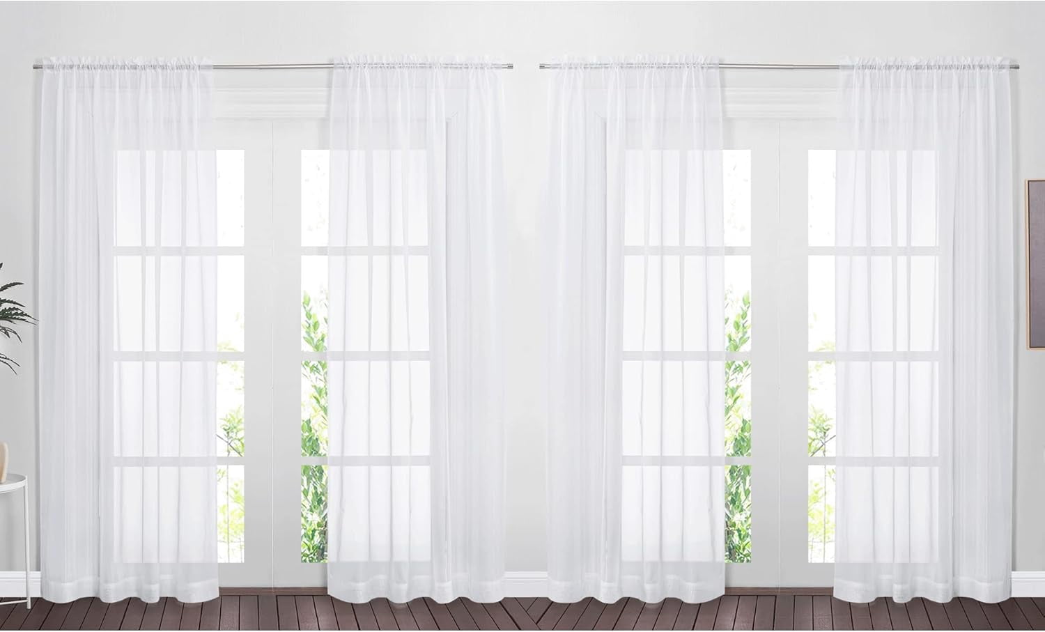 4-Piece Sheer White Curtains Set - 84 Inch Length, Rod Pocket Voile ...