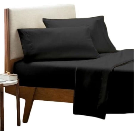 4 Piece Sheet Set (15 Inch) Deep Pocket 1 Fitted Sheet, 1 Flat Sheet & 2 Pillowcases, 600TC with 100% Cotton, Ultra-Soft and Comfortable Sheet Sets - Black Solid, Twin Size Sheet Set.