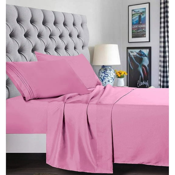 4 Piece Sheet Set - Comfy Breathable & Cooling Sheets -Bed Sheets for Women & Men - Deep Pockets, Easy-Fit, Extra Soft & Wrinkle Free Sheets- California KingLight Pink