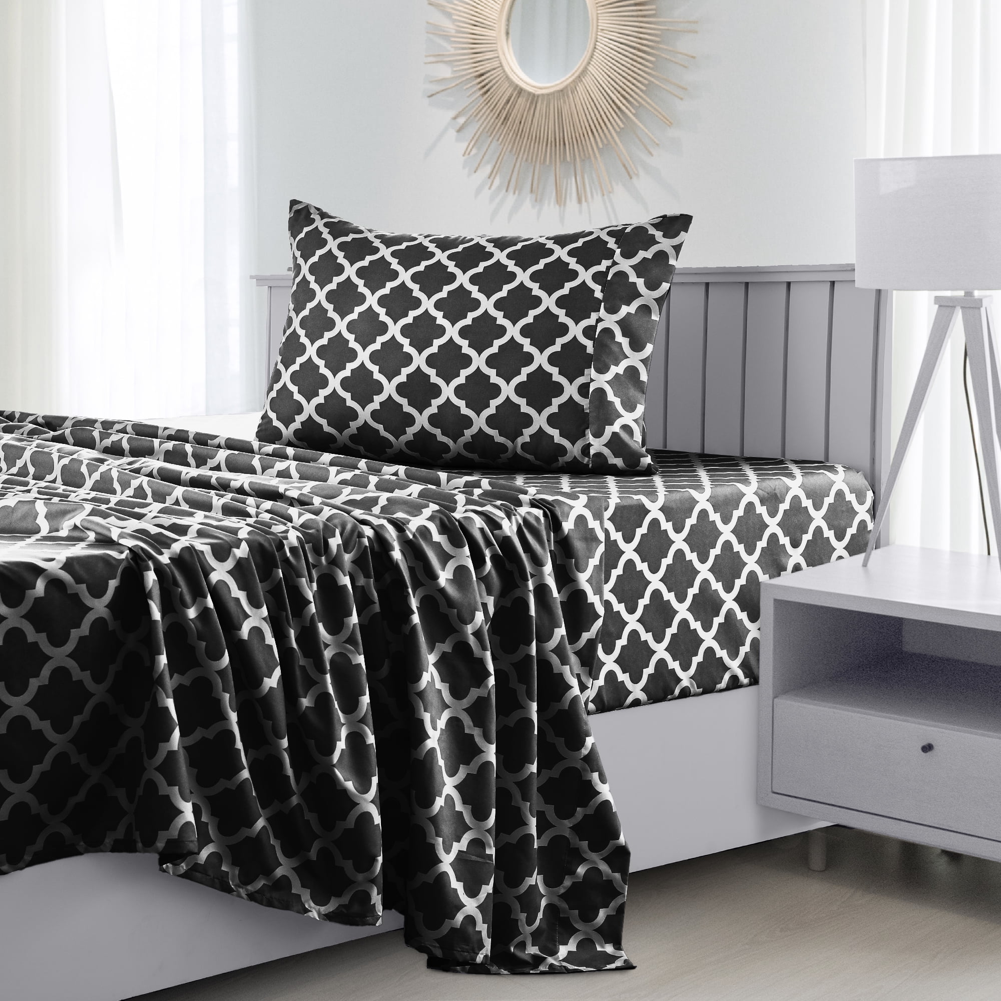 4 Piece Sheets Set , Microfiber Quatrefoil Bed sheet sets King Queen