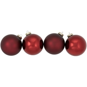 4ct Burgundy Red 2-Finish Glass Christmas Ball Ornaments 4" (100mm)